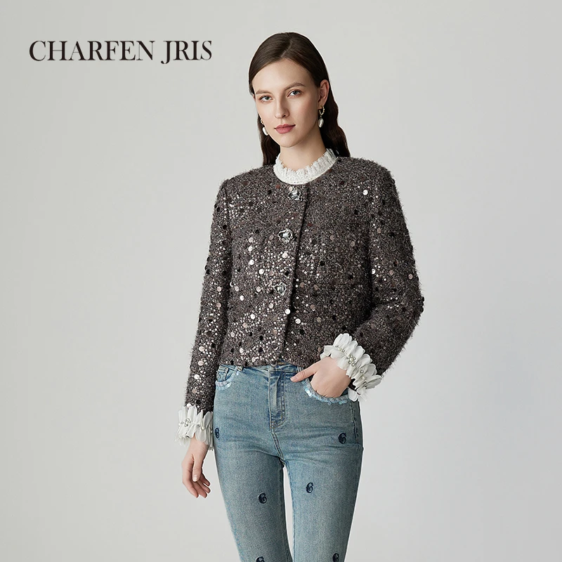 【蜜思仝】朝峰春季新款小香风珠片短款外套FJF1A633-6083A