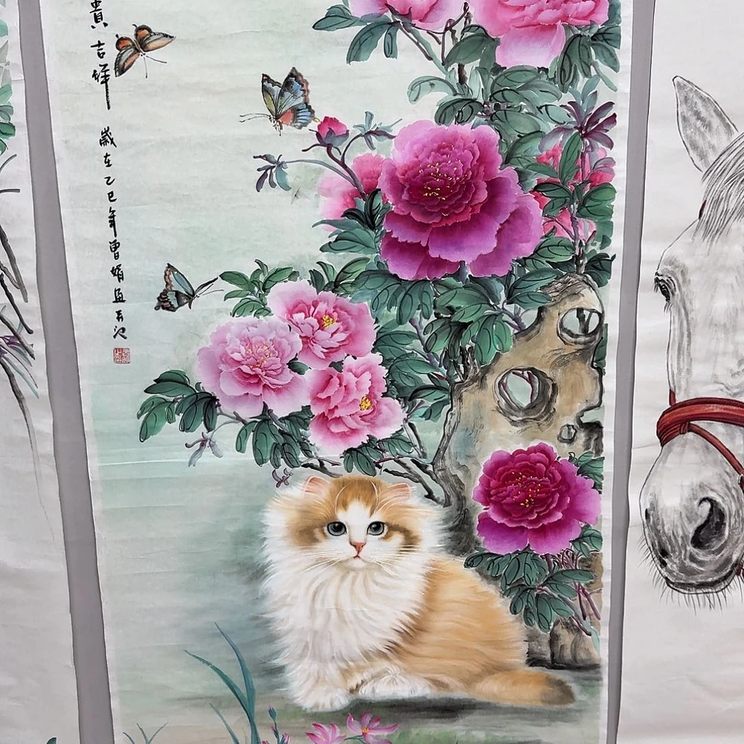 家***儿国画四尺尺寸70X140纯手绘作品