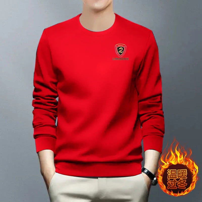 新款蛇年卫衣男士上衣长袖加绒加厚2025本命年圆领帅气红色打底