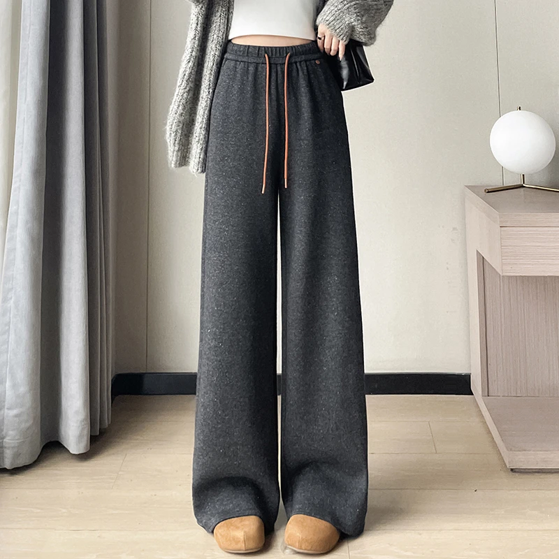 高腰窄版休闲裤女2025秋冬新款女士洋气网红款加绒阔腿裤子L8187