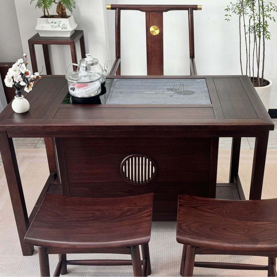 乌金木新款祥瑞阳台茶桌新中式实木客厅桌休闲家用泡茶桌茶台桌