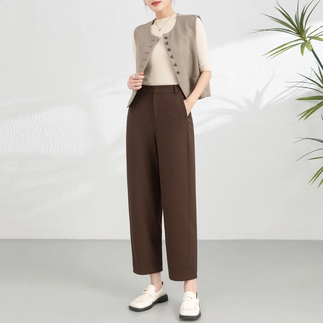 今年流行的裤子女2025春秋窄版西装裤高腰显瘦妈妈休闲九分阔腿裤