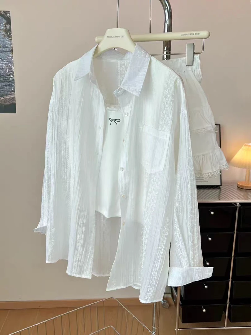 新款推荐韩版薄款防晒衬衫女夏季女百搭休闲微透长袖外搭衬衣