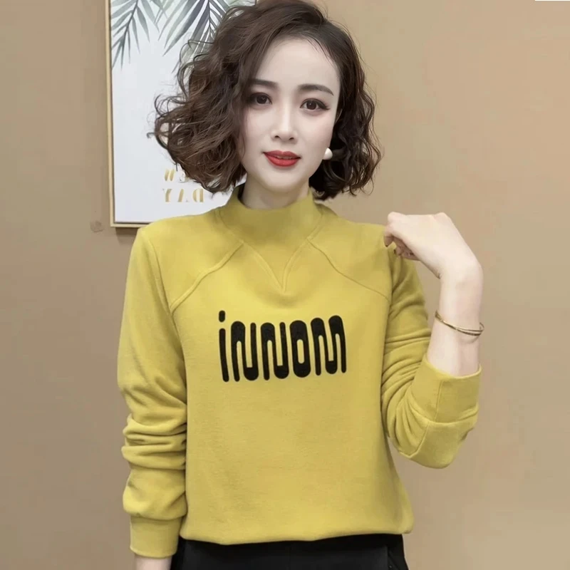 【德绒现货】冬季新款时尚洋气百搭字母长袖减龄打底衫女气质上衣