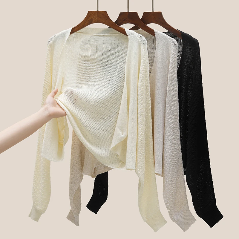 天丝防晒针织开衫女夏季吊带裙外搭披肩2025新款空调衫蝙蝠袖罩衫