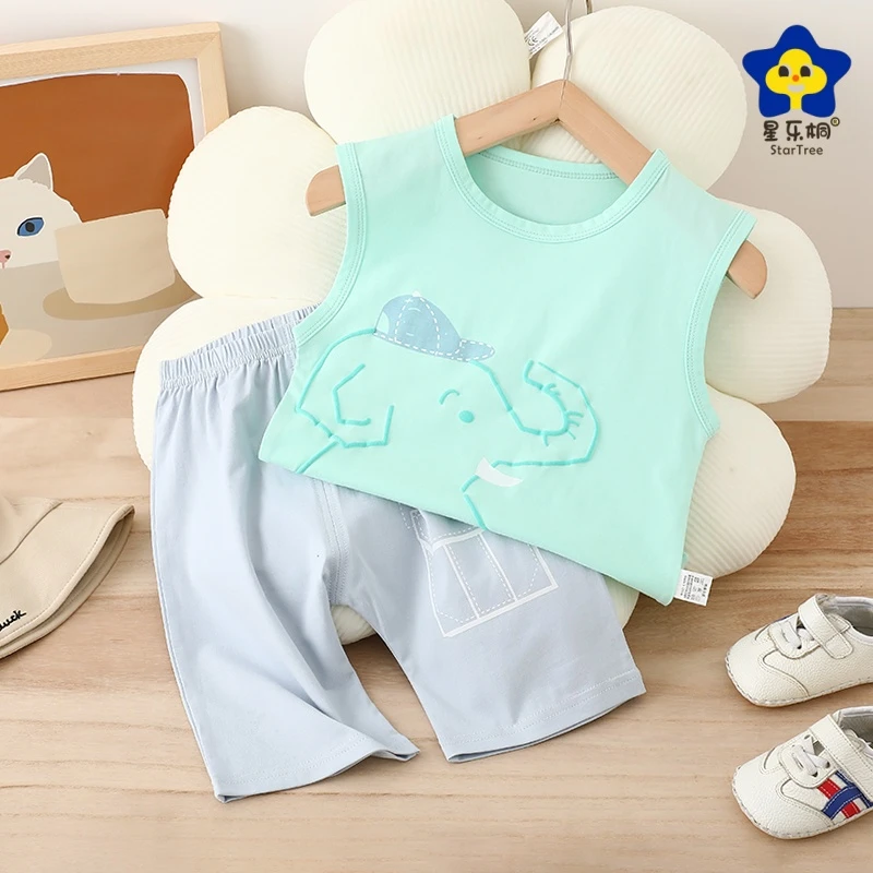 男宝夏季新款背心短裤带帽小象套装舒适透气休闲薄款699104