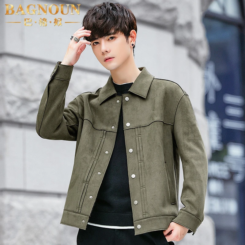 巴格奴夹克男士春秋季新款时尚高端韩版潮流休闲百搭翻领麂皮外套