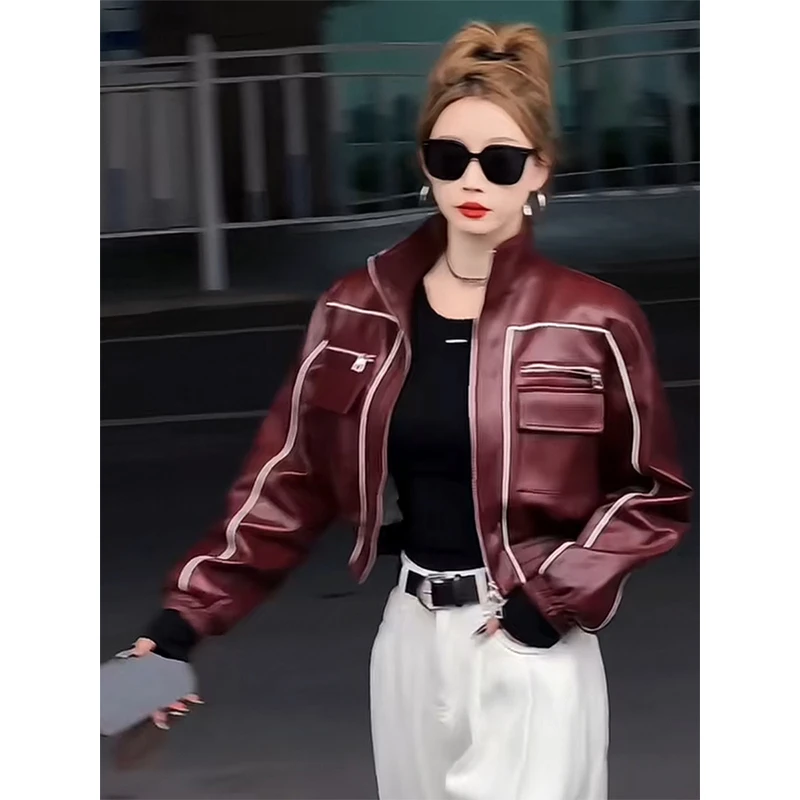 宽松型春季女装皮衣百搭薄款洋气长袖短外套男友风显瘦短款