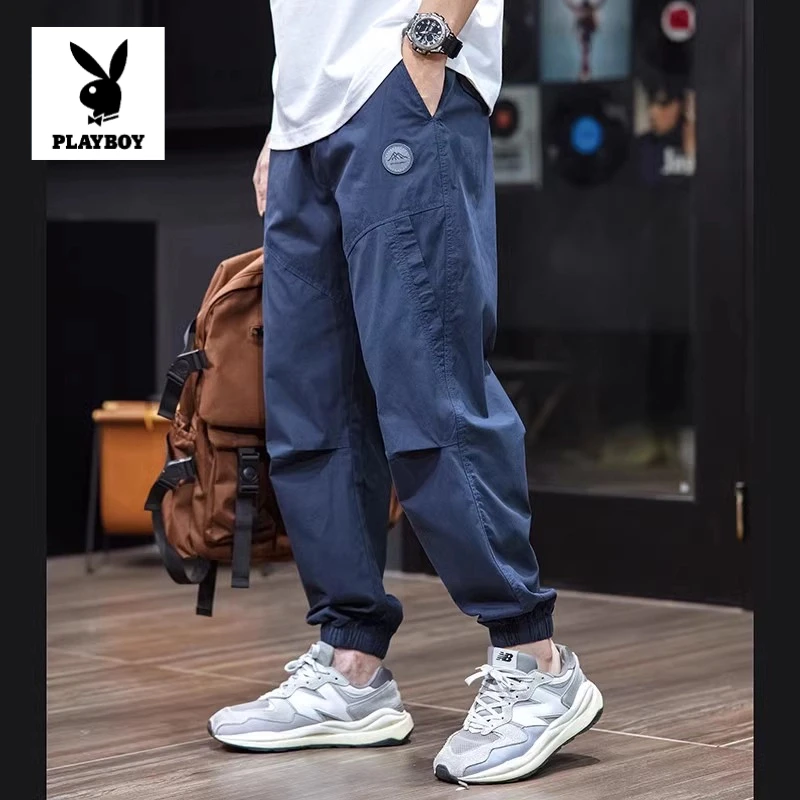 花花公子潮牌纯棉休闲裤男士夏季薄款百搭束脚宽松潮流九分哈伦裤