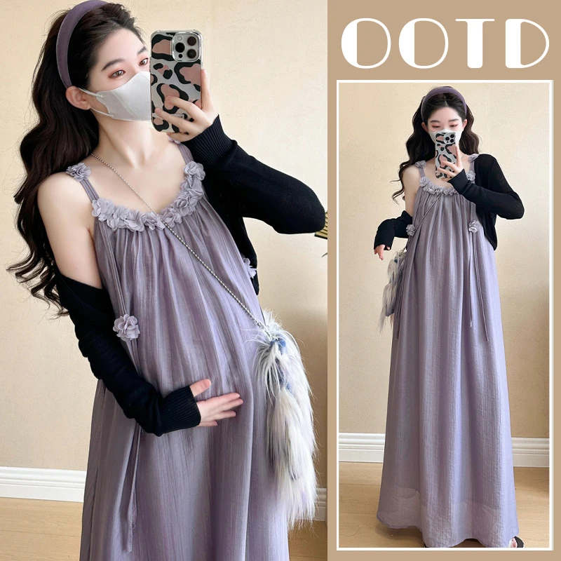 孕妇套装2025夏季新款吊带裙长款连衣裙爆款时尚春夏款洋气遮肚子