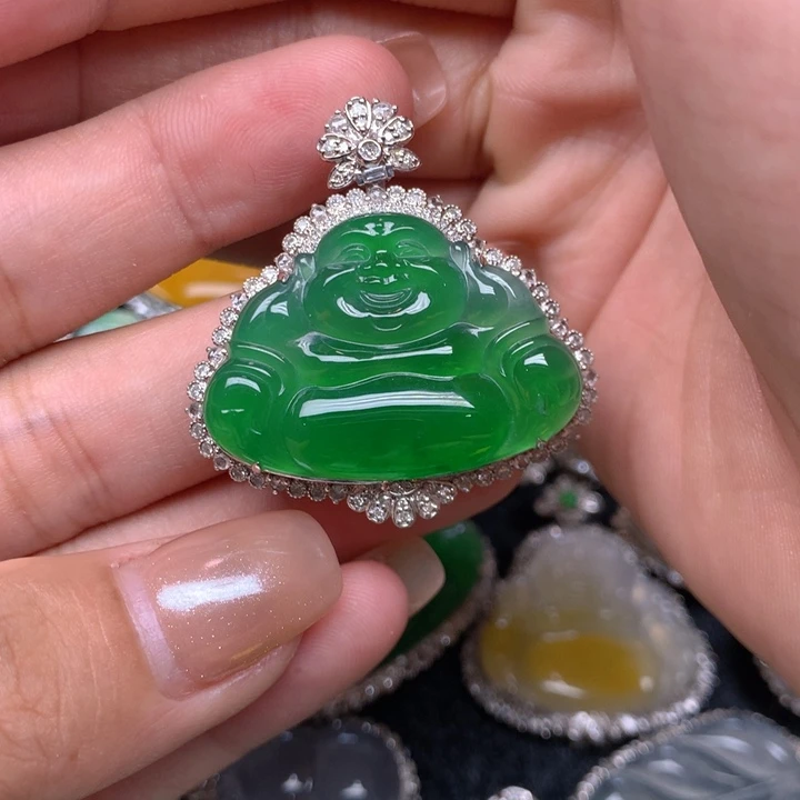 黄***甜翡翠18K金镶嵌吊坠(不含链)