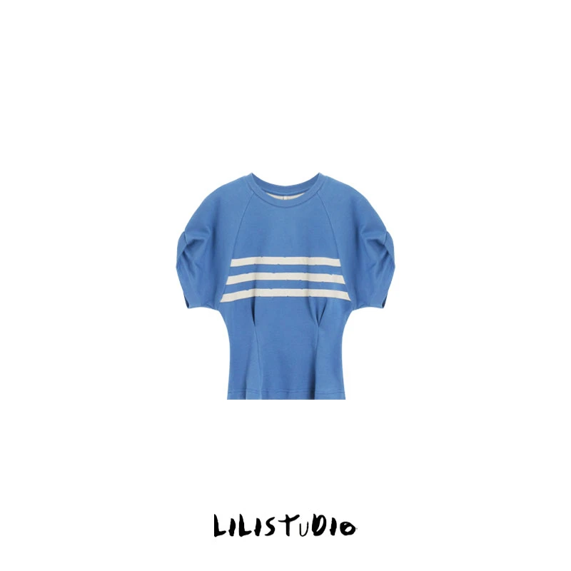 「幽影条纹」不理理夏季新款小众女装时尚收腰显瘦休闲短袖t恤