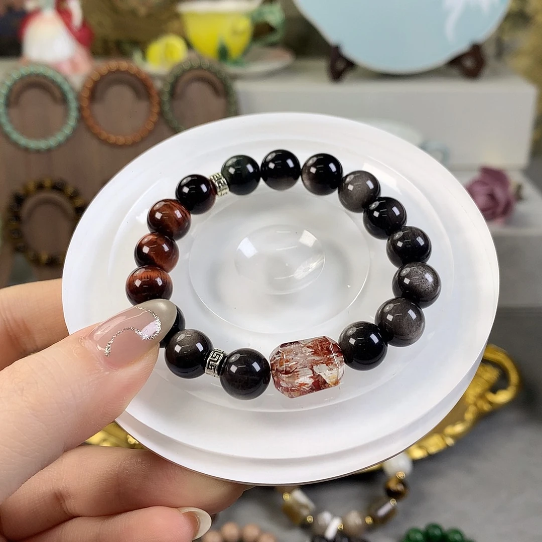 珠串银曜石手串 10mm