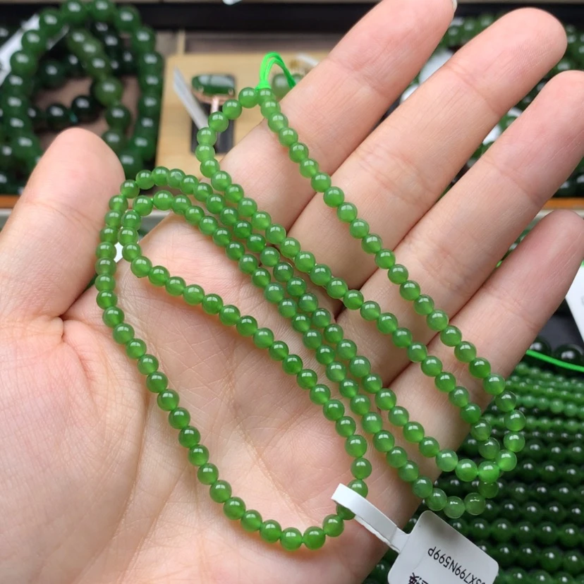 【闪购商品】颈饰未镶嵌和田玉（碧玉）4m果阳绿无黑