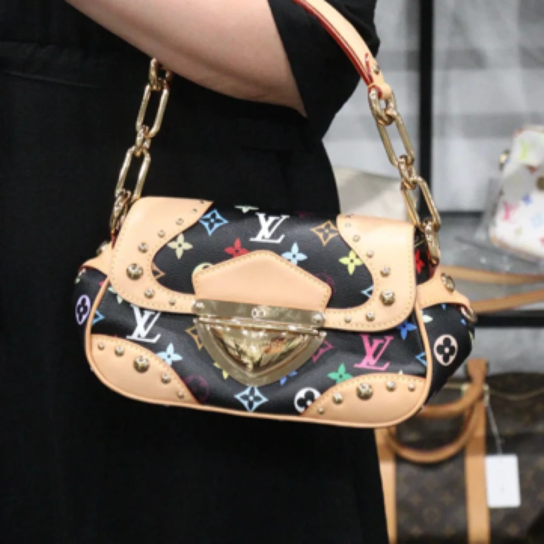 95新 LouisVuitton/路易威登 黑三彩元宝腋下包小号梦露/全原