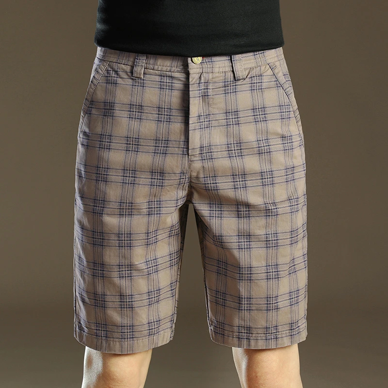 劳玛杜伽男士时尚潮流帅气格子短裤夏季薄款透气直筒休闲五分男裤