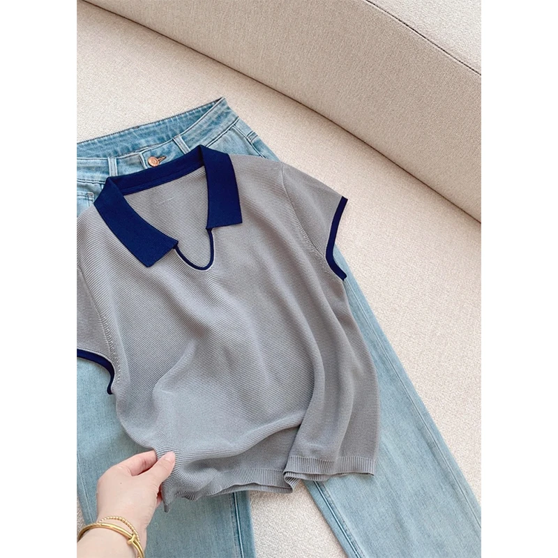【水滴领polo】夏季百搭气质针织短袖