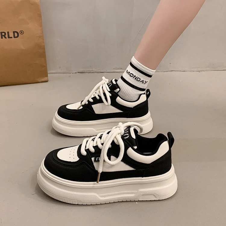 奥古狮登厚底小白鞋女2025春夏新款小众百搭松糕系带休闲运动板鞋