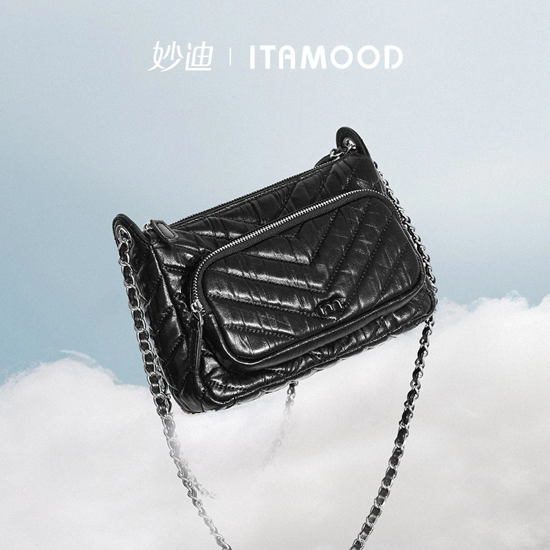 妙迪新款链条包小香风高级感头层牛皮腋下包时尚通勤单肩包