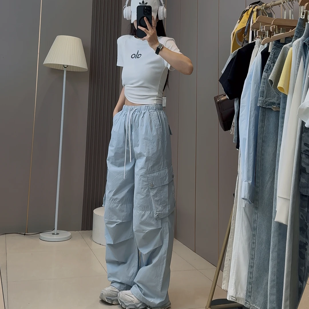 工装裤女2025夏季新款阔腿长裤显瘦休闲薄款时尚两穿工装裤高腰