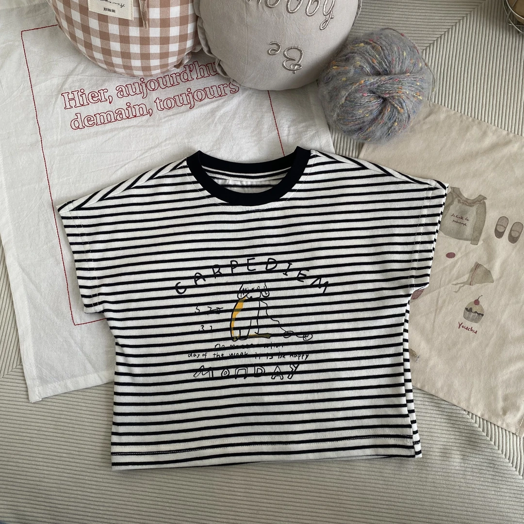 CS057-卡通条纹小狗坎肩背心上衣男童宝宝薄T恤短袖中小童棉