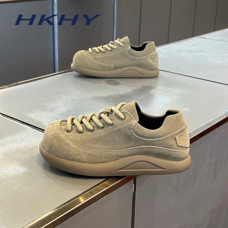 HKHY男鞋2025秋季新款软底运动休闲鞋子舒适潮流透气纯色增高板鞋