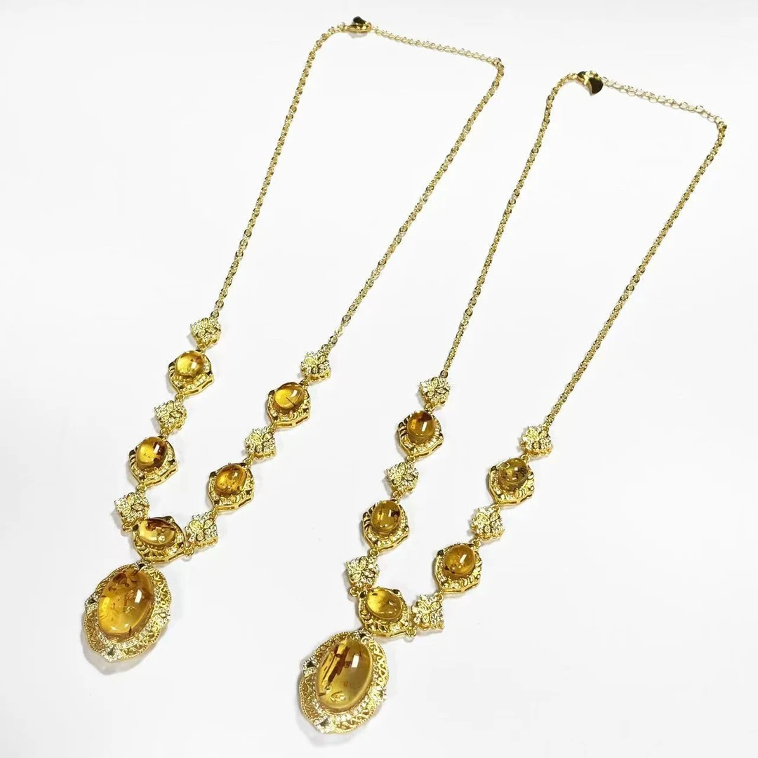 面面来财珠宝q-MT2733-琥珀虫花珀项链-多样性发其一