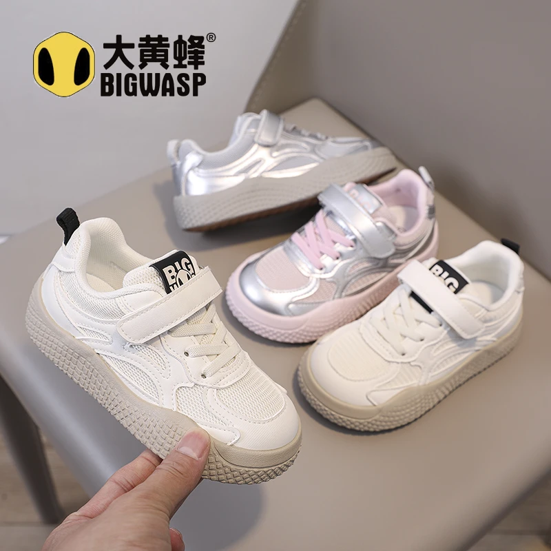 大黄蜂女童鞋2025春秋儿童板鞋低帮男童运动鞋透气网面学生小白鞋