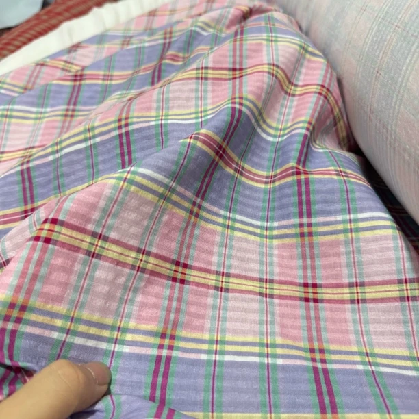 26 纯植物色织马卡龙色系苎麻棉面料4米价 柔软透气不扎