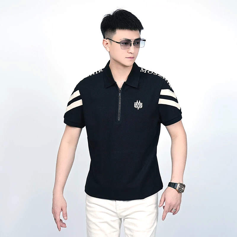 K【I.TEX】夏季轻奢潮流拼色半拉链POLO衫时尚舒适百搭休闲修身短袖