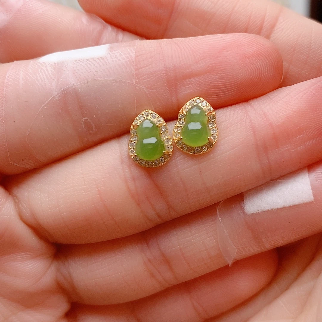 和田玉银S925镶嵌耳饰