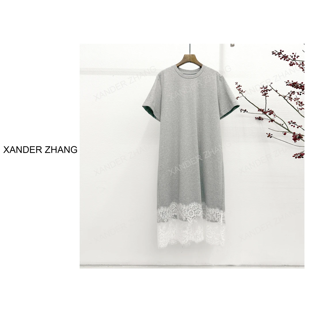 山大张极简风高品质蕾丝拼接针织连衣裙YBDS1J190百搭显瘦高级感
