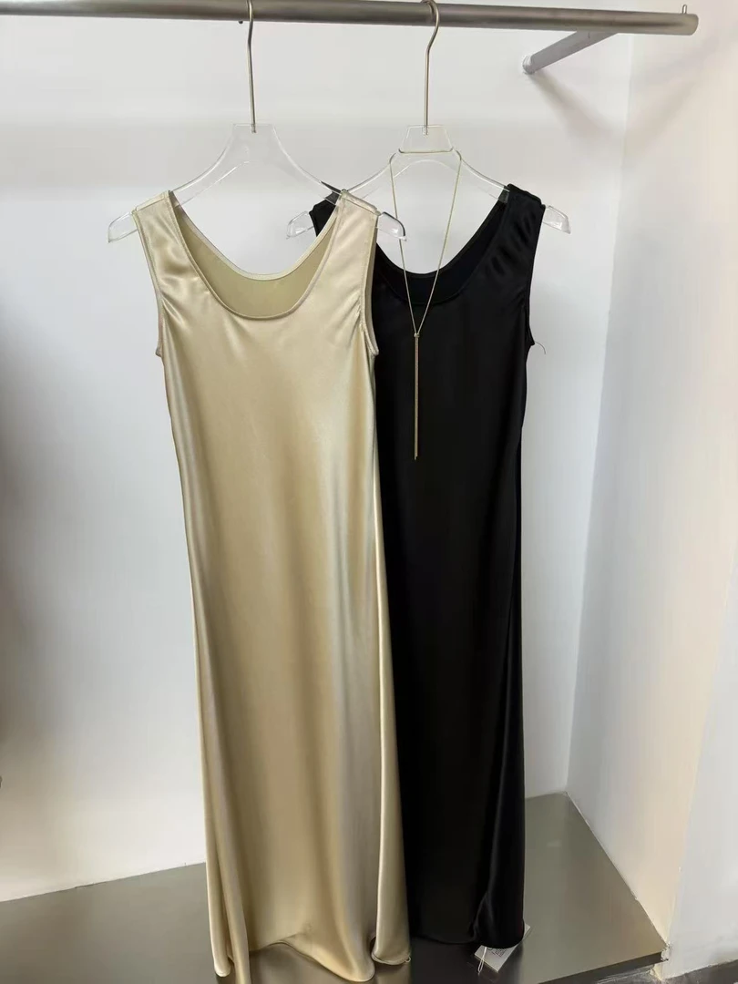 YJ【桃月】新中式背心裙中长款修身显瘦新款醋酸垂感吊带裙6806