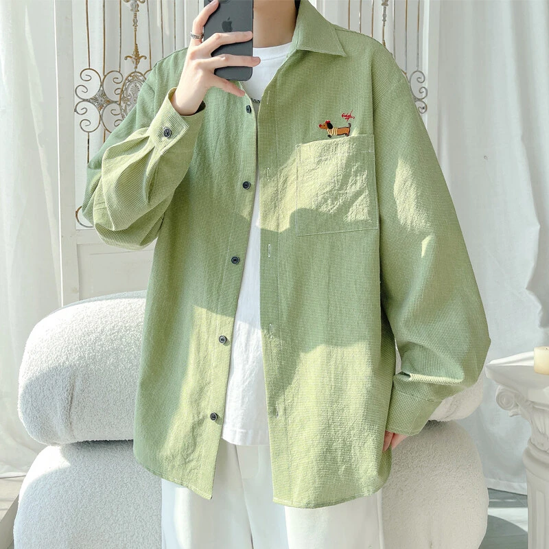 霄桂姿2025春季新款宽松刺绣衬衫学生长袖上衣服港风百搭潮流外套