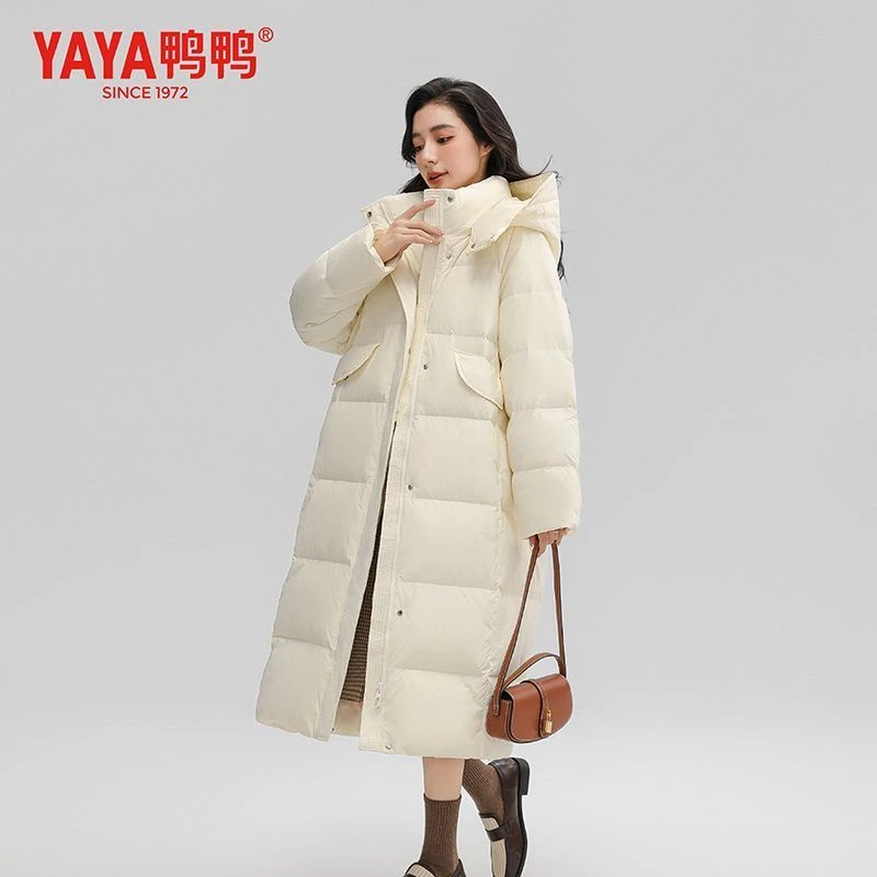 YAYA/鸭鸭新国标90绒羽绒服中长羽绒服纯色加厚保暖外套女潮流