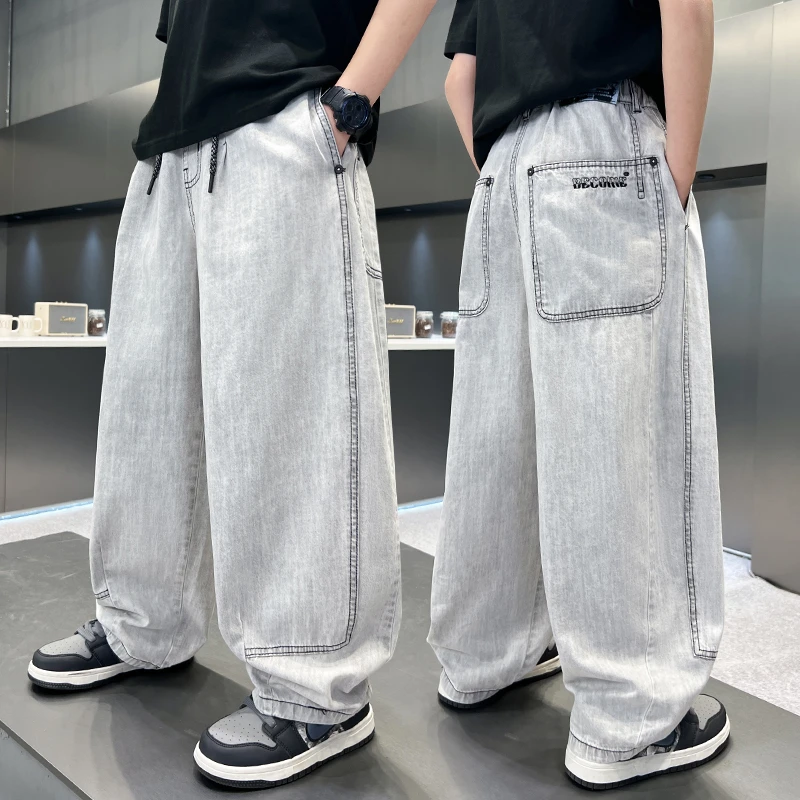 男童夏装薄款裤子儿童直筒天丝直筒防蚊裤2025新款男孩夏季牛仔裤