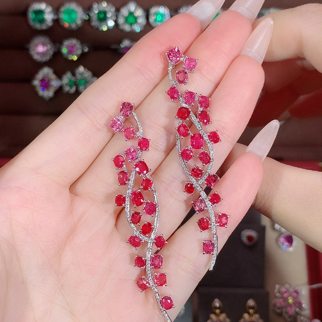 18K金镶嵌耳饰尖晶石8.74ct/天然宝石/七天无理由