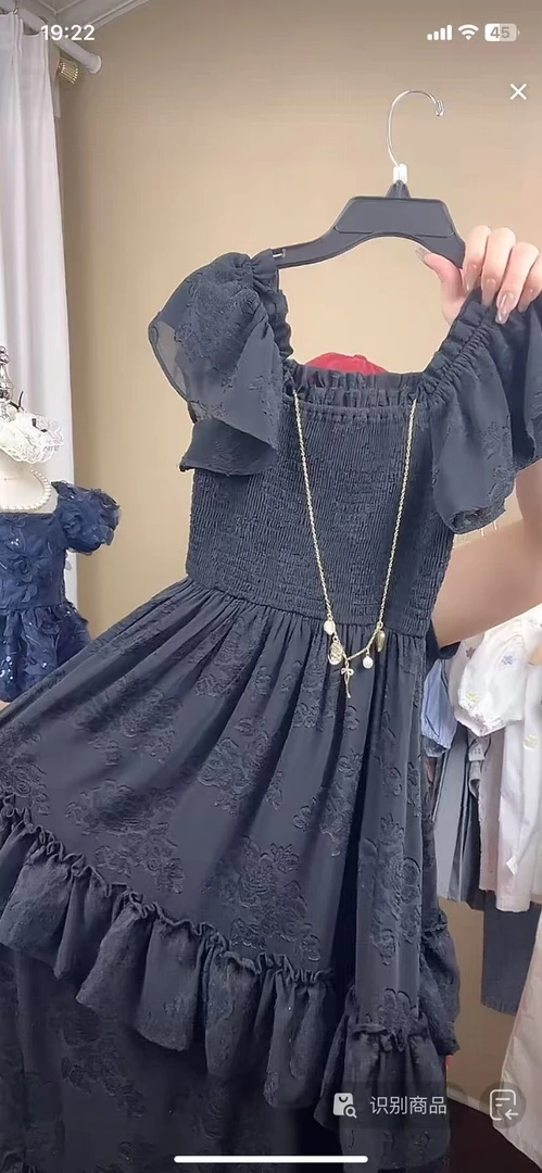 夏季无袖长裙设计师黑色法式印花连衣裙女装