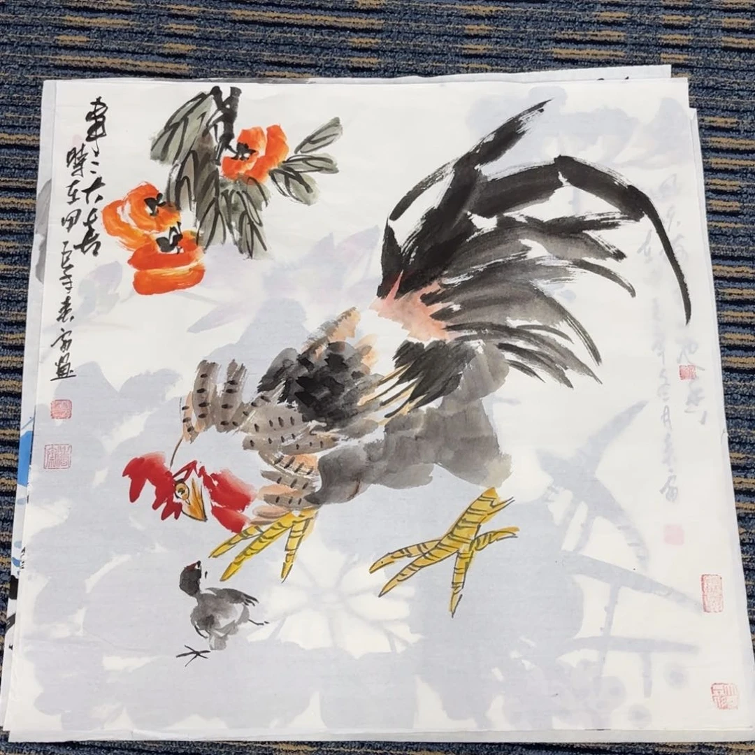 国画闫春雷四斗花鸟作品婉