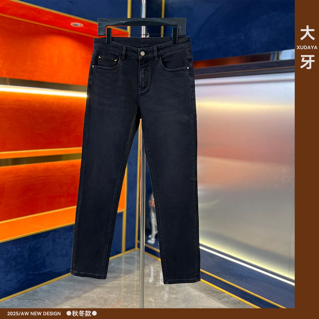 【大牙】2025秋冬黑灰色怪兽九分/长裤 男士牛仔裤弹力修身小直筒