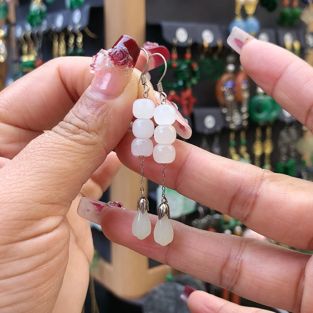 【闪购商品】和田玉耳饰银S925镶嵌耳坠