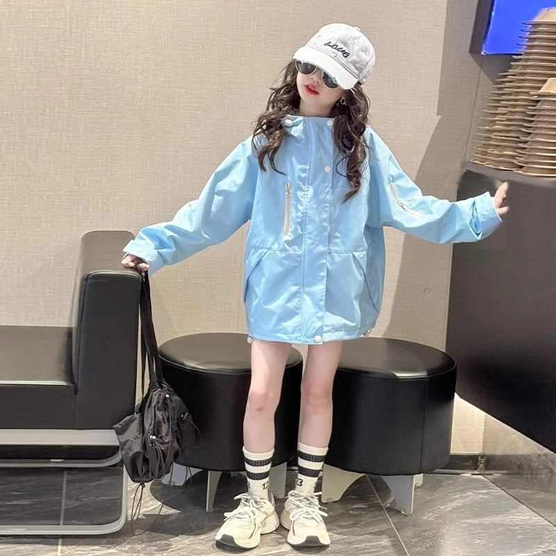 女童2025新款外套春秋儿童冲锋衣春装女孩春季超好看户外连帽风衣