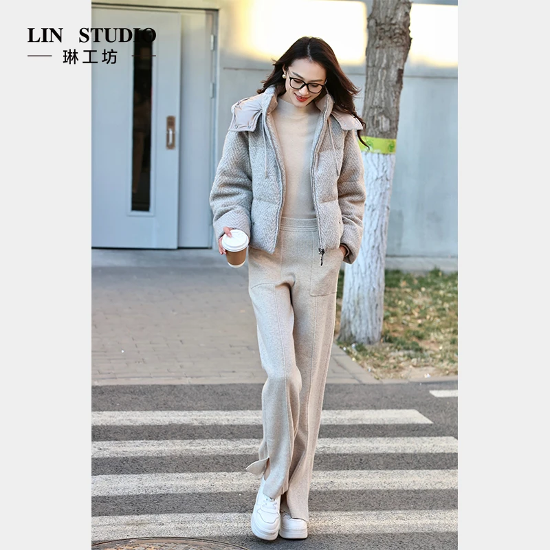 【白鹅绒】【绵羊毛+羊驼毛】琳工坊“松间”米咖羽绒服气质唐琳设计师