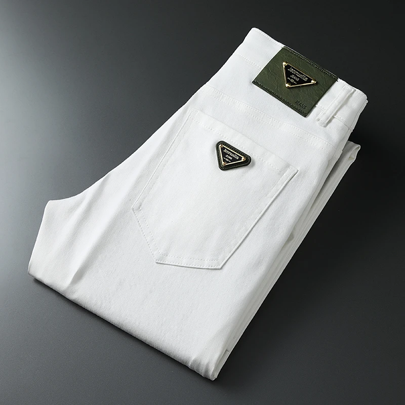 春夏季高端轻奢欧版三防白色男士牛仔裤新款弹力修身时尚潮流长裤