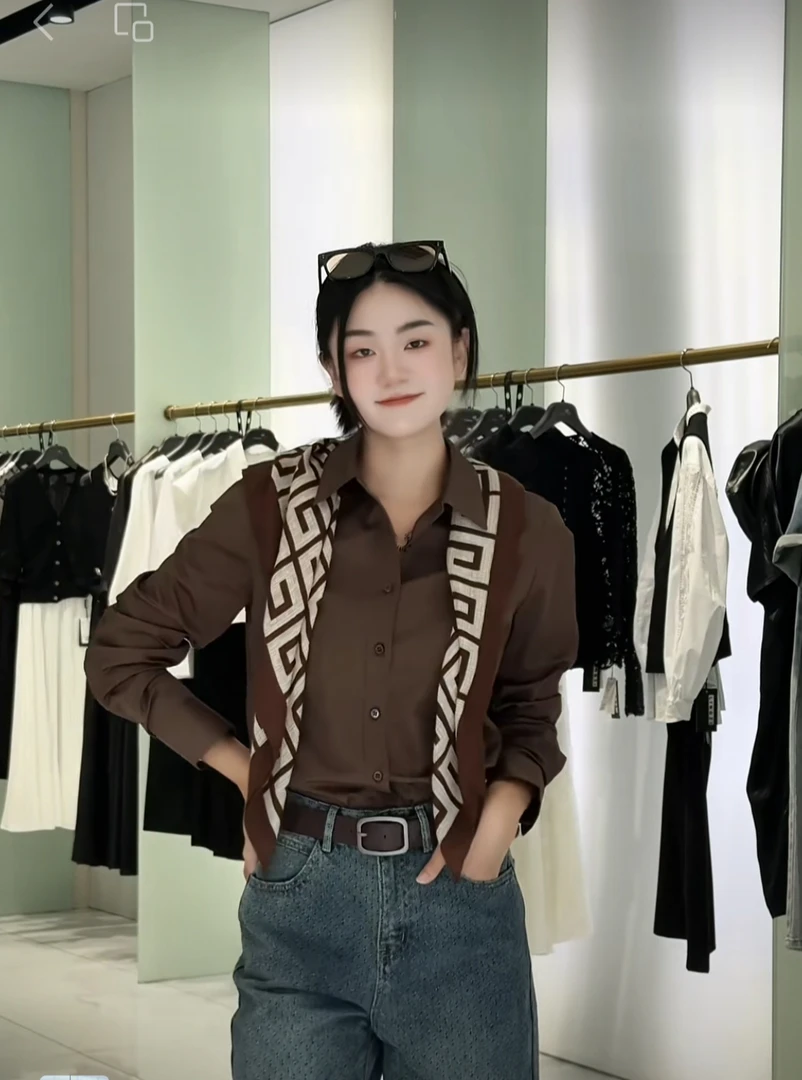 LINGZI/领姿早秋新款宽松百搭长袖衬衣3129094