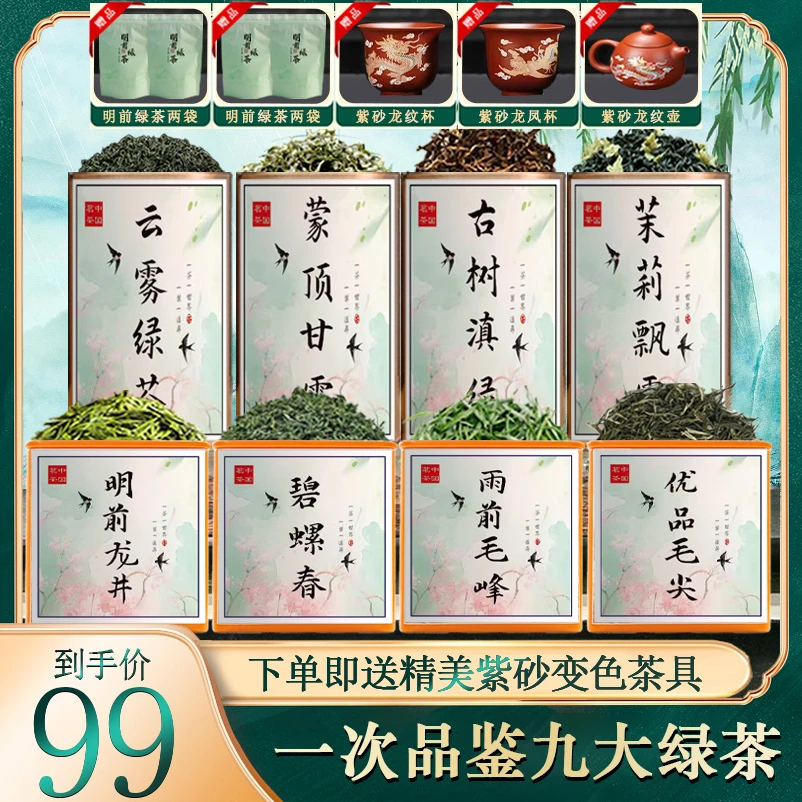 【2025年新茶】一次品尝九大头采绿茶，下单送精美变色壶和变色杯