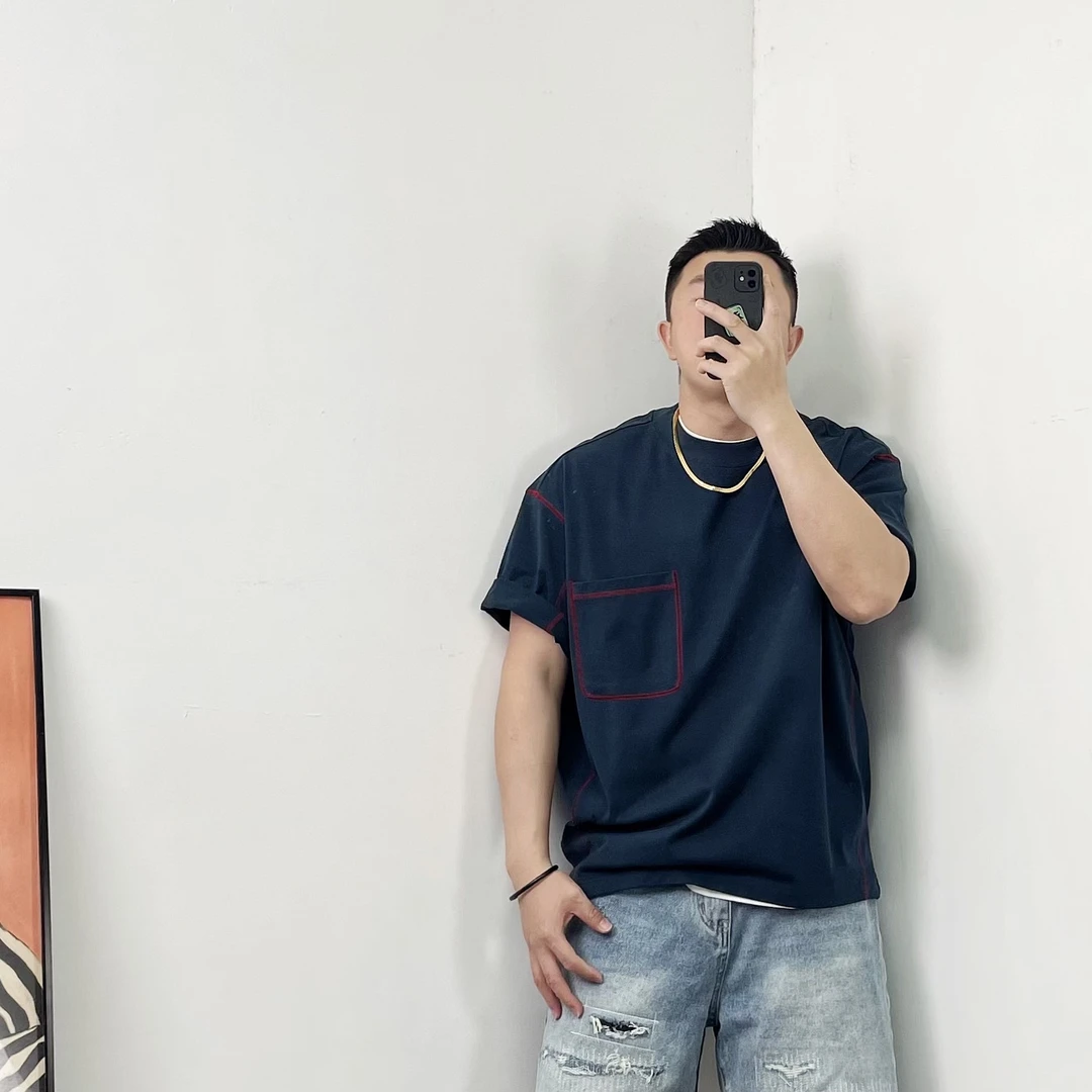 S.TYGDREAMOF-高克重明线勾勒宽松情侣款日潮T恤