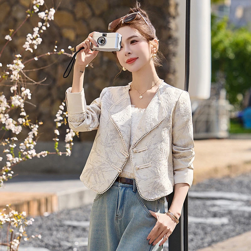 新中式国风短外套女2025春秋新款复古高档气质提花改良唐装上衣