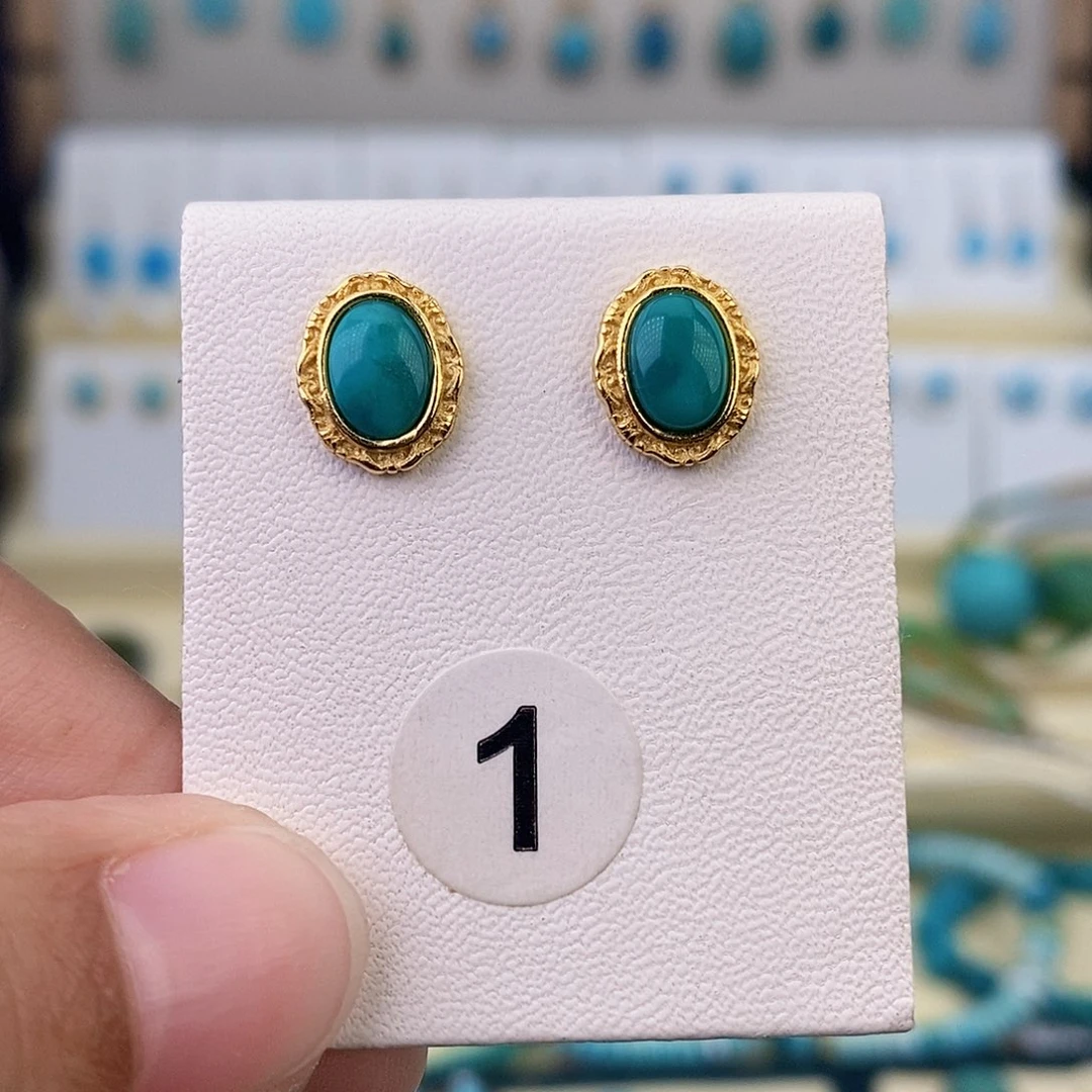 银S925镶嵌绿松石耳饰
