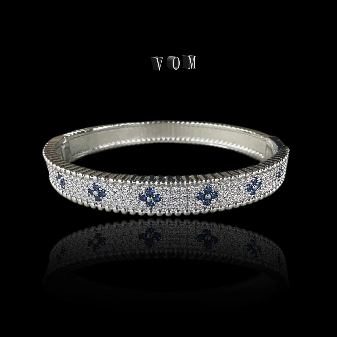 铜合金合成锆石手镯 十字花气质镶钻蓝色轻奢时尚百搭高级ins手镯